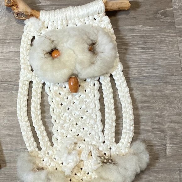 Handcrafted Other - Vintage Handcrafted Macrame Owl Wall Hanging Driftwood Art 70s Boho